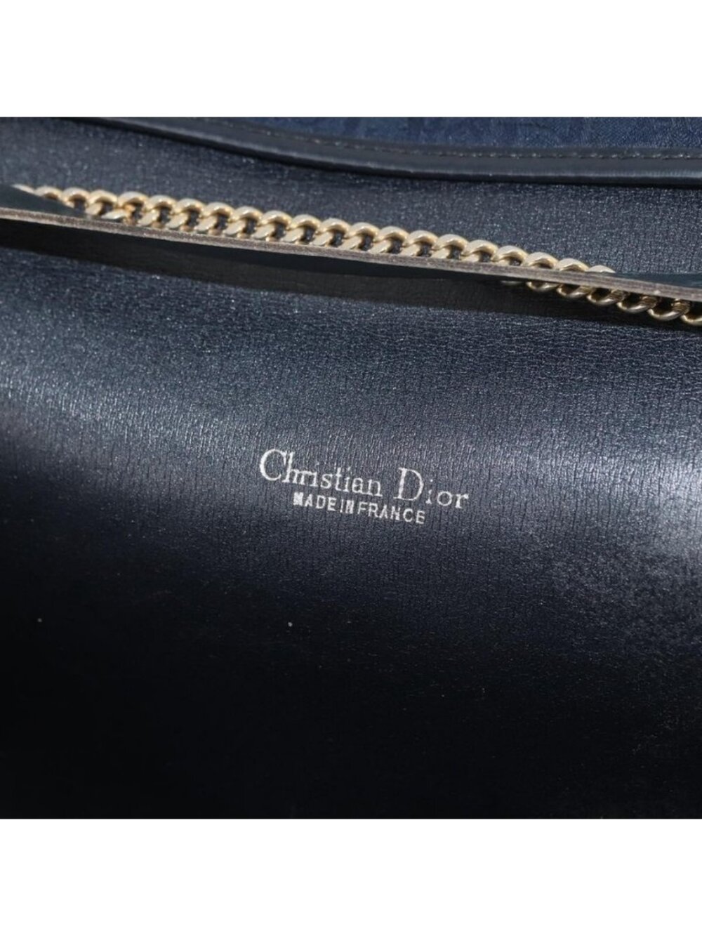 Authentic Christian Dior Trotter Canvas Chain Shoulder Bag Navy Gold - Picture 3 of 16